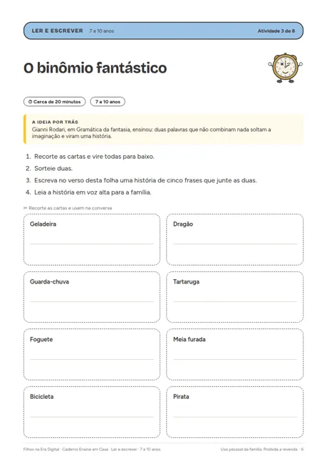 Página de atividade do caderno Ler e escrever